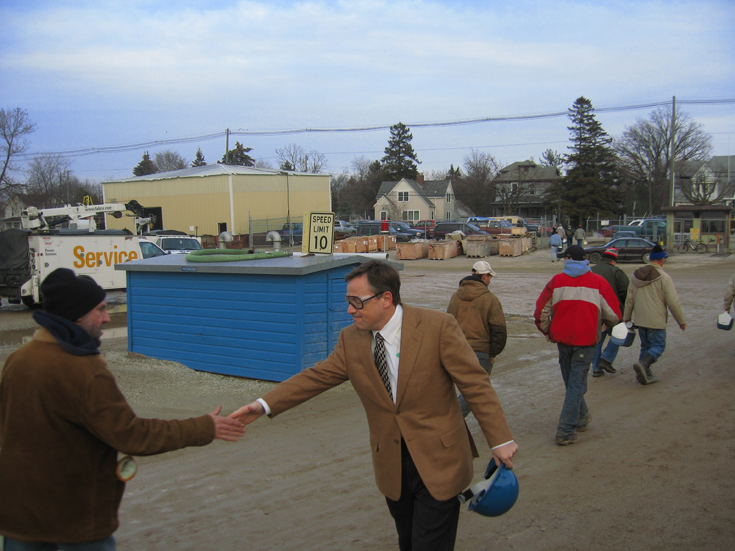 Greeting workers at Bay Shipbuilding in Sturgeon Bay, WI